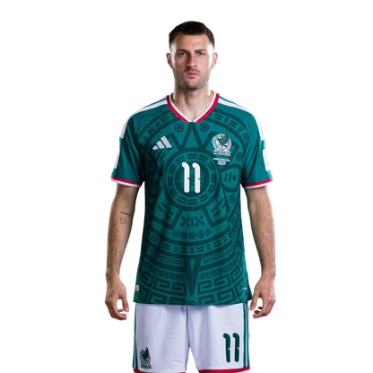 Mexico National Team 2026 World Cup Soccer Jersey (Player Version/Match Version) – Forwards: No. 9 Raúl Jiménez, No. 10 Alexis Vega, No. 11 Santiago Giménez / Delanteros: N.° 9 Raúl Jiménez, N.° 10 Alexis Vega, N.° 11 Santiago Giménez