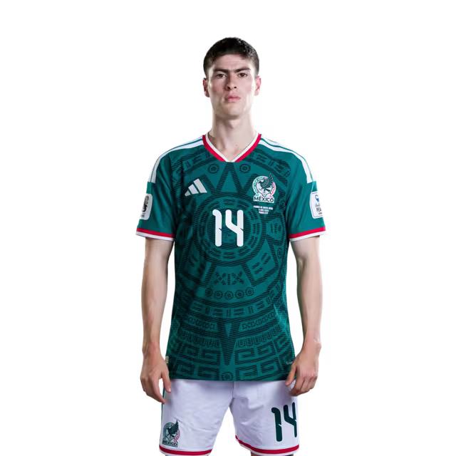 Mexico National Team 2026 World Cup Soccer Jersey (Player Version/Match Version)  – Forwards: No. 14 Armando González, No. 16 Julián Quiñones, No. 21 César Huerta / Delanteros N.° 14 Armando GONZALEZ, N.° 16 Julian QUINONES, N.° 21 Cesar HUERTA