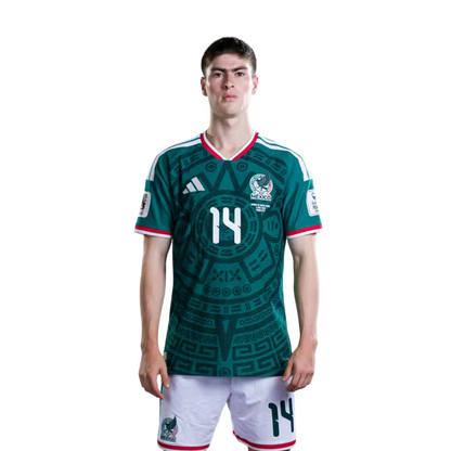Mexico National Team 2026 World Cup Soccer Jersey (Player Version/Match Version)  – Forwards: No. 14 Armando González, No. 16 Julián Quiñones, No. 21 César Huerta / Delanteros N.° 14 Armando GONZALEZ, N.° 16 Julian QUINONES, N.° 21 Cesar HUERTA