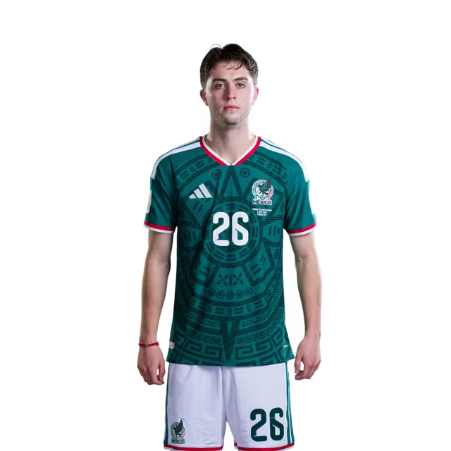 Mexico National Team 2026 World Cup Soccer Jersey (Player Version/Match Version) — Midfielders: No. 24 Luis Chávez, No. 26 Brian Gutiérrez / Centrocampista n.° 24 Luis Chávez, n.° 26 Brian Gutiérrez