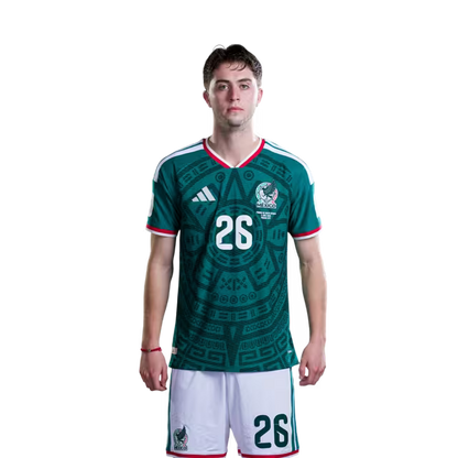 Mexico National Team 2026 World Cup Soccer Jersey (Player Version/Match Version) — Midfielders: No. 24 Luis Chávez, No. 26 Brian Gutiérrez / Centrocampista n.° 24 Luis Chávez, n.° 26 Brian Gutiérrez