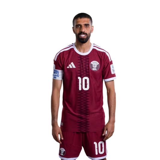 2026 World Cup Qatar Soccer Jersey Player Version  Match Version - Forward No.10 HASSAN ALHAYDOS, No.11 AKRAM AFIF, No.15 YUSUF ABDURISAG
