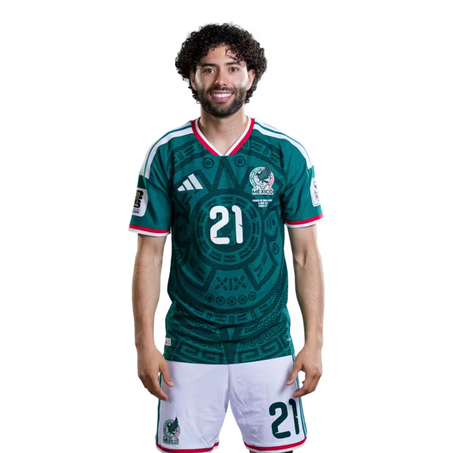 Mexico National Team 2026 World Cup Soccer Jersey (Player Version/Match Version)  – Forwards: No. 14 Armando González, No. 16 Julián Quiñones, No. 21 César Huerta / Delanteros N.° 14 Armando GONZALEZ, N.° 16 Julian QUINONES, N.° 21 Cesar HUERTA