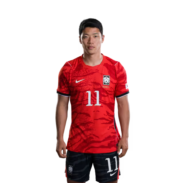 2026 월드컵 대한민국 축구 선수 유니폼 (경기용) - 미드필더 이재성 (등번호 10번), 황희찬 (등번호 11번), 배준호 (등번호 17번)