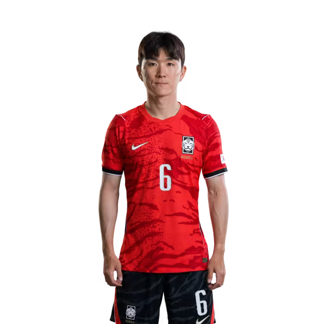 2026 월드컵 대한민국 축구 선수 유니폼 (경기용) - 미드필더 3번 이혁, 6번 황인범, 8번 백승호