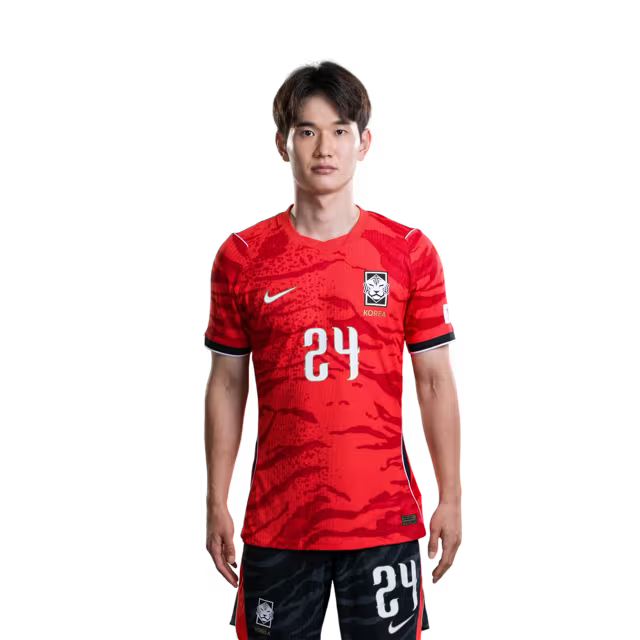 2026 월드컵 대한민국 축구 선수 유니폼 (경기용) - 미드필더 이강인 (등번호 19), 양현준 (등번호 20), 김진규 (등번호 24)