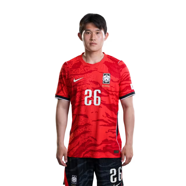 2026 월드컵 대한민국 축구 선수 유니폼 (경기용) - 미드필더 25번 엄지성, 26번 이동경