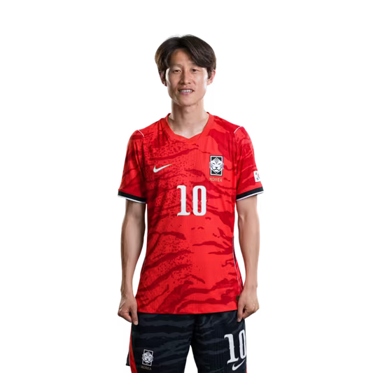 2026 월드컵 대한민국 축구 선수 유니폼 (경기용) - 미드필더 이재성 (등번호 10번), 황희찬 (등번호 11번), 배준호 (등번호 17번)