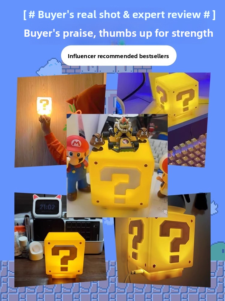 Mario Lamp, Super Mario Question Mark Night Light, Blocky Sound LED Modern Creative Ambient Light