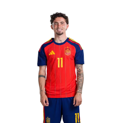 Spain National Team 2026 World Cup Jersey — Player/Match Version — Forwards: No. 7 Ferran Torres, No. 10 Dani Olmo, No. 11 Yeremy Pino / Delanteros Nº 7 Ferran Torres, Nº 10 Dani Olmo, Nº 11 Yeremy Pino