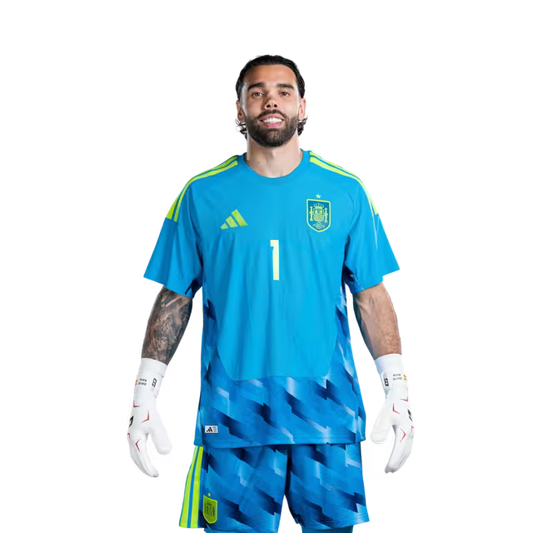 Spain National Team 2026 World Cup Jersey — Player/Match Version — Goalkeepers: No. 1 David Raya, No. 13 Joan García, No. 23 Unai Simón / Portero N.° 1 David Raya, N.° 13 Joan García, N.° 23 Unai Simon