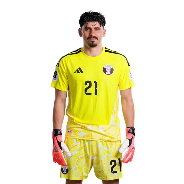 2026 World Cup Qatar Soccer Jersey Player Version  Match Version - Goalkeeper No.1 MAHMOUD ABUNADA, No.21 SALAH ZAKARIA, No.22 MESHAAL BARSHAM
