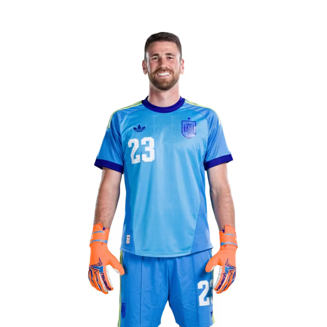 Spain National Team 2026 World Cup Jersey — Player/Match Version — Goalkeepers: No. 1 David Raya, No. 13 Joan García, No. 23 Unai Simón / Portero N.° 1 David Raya, N.° 13 Joan García, N.° 23 Unai Simon