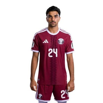 2026 World Cup Qatar Soccer Jersey Player Version  Match Version - Forward No.19 ALMOEZ ALI, No.24 TAHSIN MOHAMMED, No.26 MOHAMED MANAI