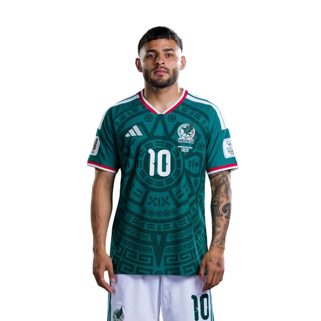 Mexico National Team 2026 World Cup Soccer Jersey (Player Version/Match Version) – Forwards: No. 9 Raúl Jiménez, No. 10 Alexis Vega, No. 11 Santiago Giménez / Delanteros: N.° 9 Raúl Jiménez, N.° 10 Alexis Vega, N.° 11 Santiago Giménez