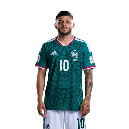 Mexico National Team 2026 World Cup Soccer Jersey (Player Version/Match Version) – Forwards: No. 9 Raúl Jiménez, No. 10 Alexis Vega, No. 11 Santiago Giménez / Delanteros: N.° 9 Raúl Jiménez, N.° 10 Alexis Vega, N.° 11 Santiago Giménez