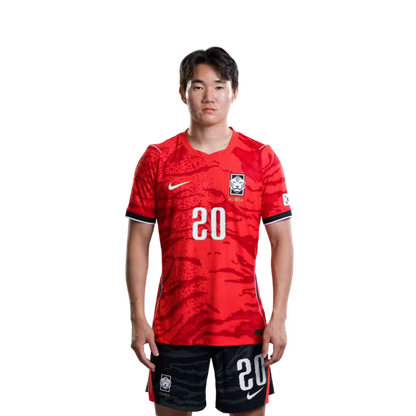 2026 월드컵 대한민국 축구 선수 유니폼 (경기용) - 미드필더 이강인 (등번호 19), 양현준 (등번호 20), 김진규 (등번호 24)