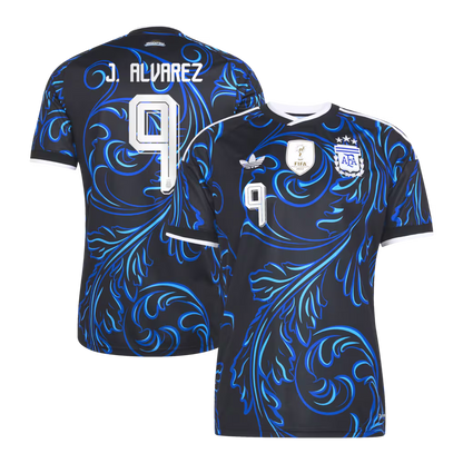 2026 World Cup J. Alvarez Argentina  Soccer Jersey Player Version  Match Version - No. 9 Home White & Blue and Away Black & Blue