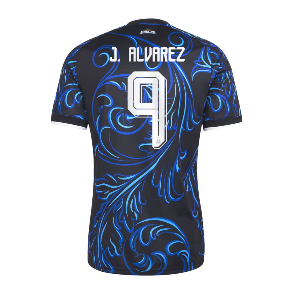 2026 World Cup J. Alvarez Argentina  Soccer Jersey Player Version  Match Version - No. 9 Home White & Blue and Away Black & Blue