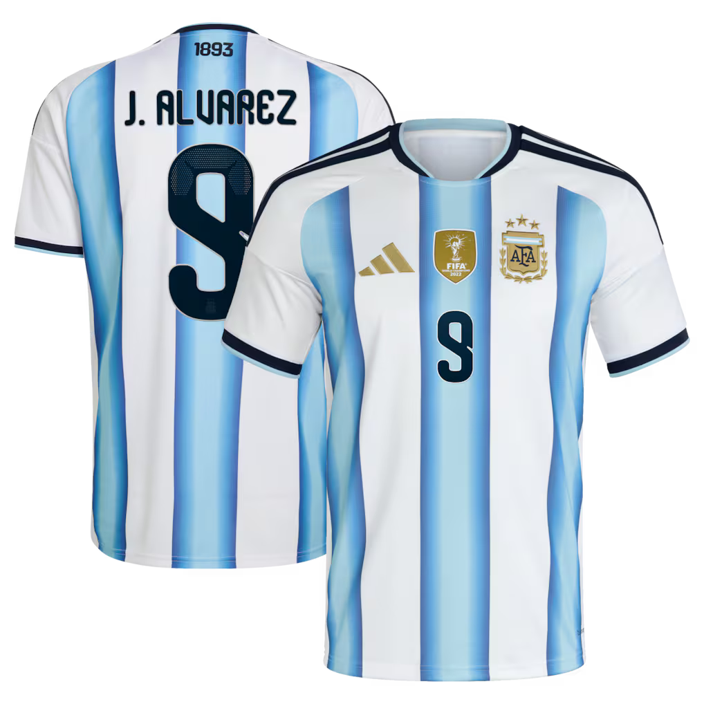 2026 World Cup J. Alvarez Argentina  Soccer Jersey Player Version  Match Version - No. 9 Home White & Blue and Away Black & Blue