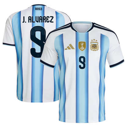 2026 World Cup J. Alvarez Argentina  Soccer Jersey Player Version  Match Version - No. 9 Home White & Blue and Away Black & Blue