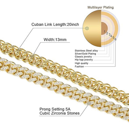 13mm Width Football Pendant Necklace,Cuban Link Chain With Bling Football Charm, Hip Hop Jewelry For Men & Women, Perfect For Sports Fans & Rapper Style