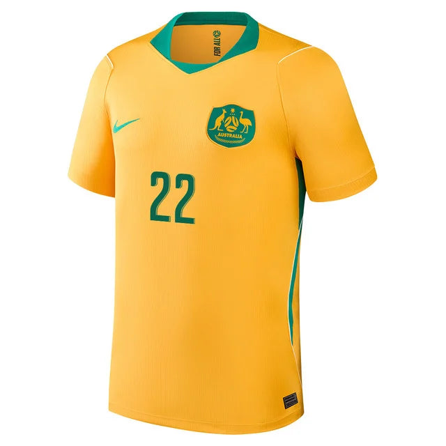 2026 World Cup Jackson Irvine Australia Soccer Jersey Player Version  Match Version - No.22 Home Yellow and Away Green