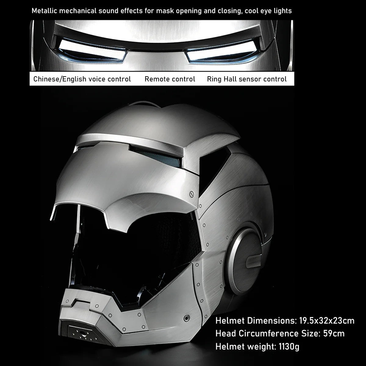 Official Iron Man MK2 Helmet: 1:1 Wearable Bluetooth Speaker with Ring Touch Control, Metallic Finish & Multi-Voice Command