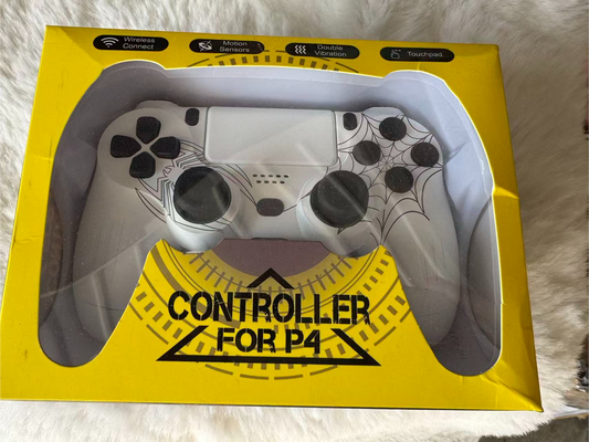 Wireless Controller for PS4/PC, White Spider Design, Hall Effect Joystick, Dual Vibration, 6-Axis Gyro, Touchpad, Type-C Charging, 3.5mm Headphone Jack
