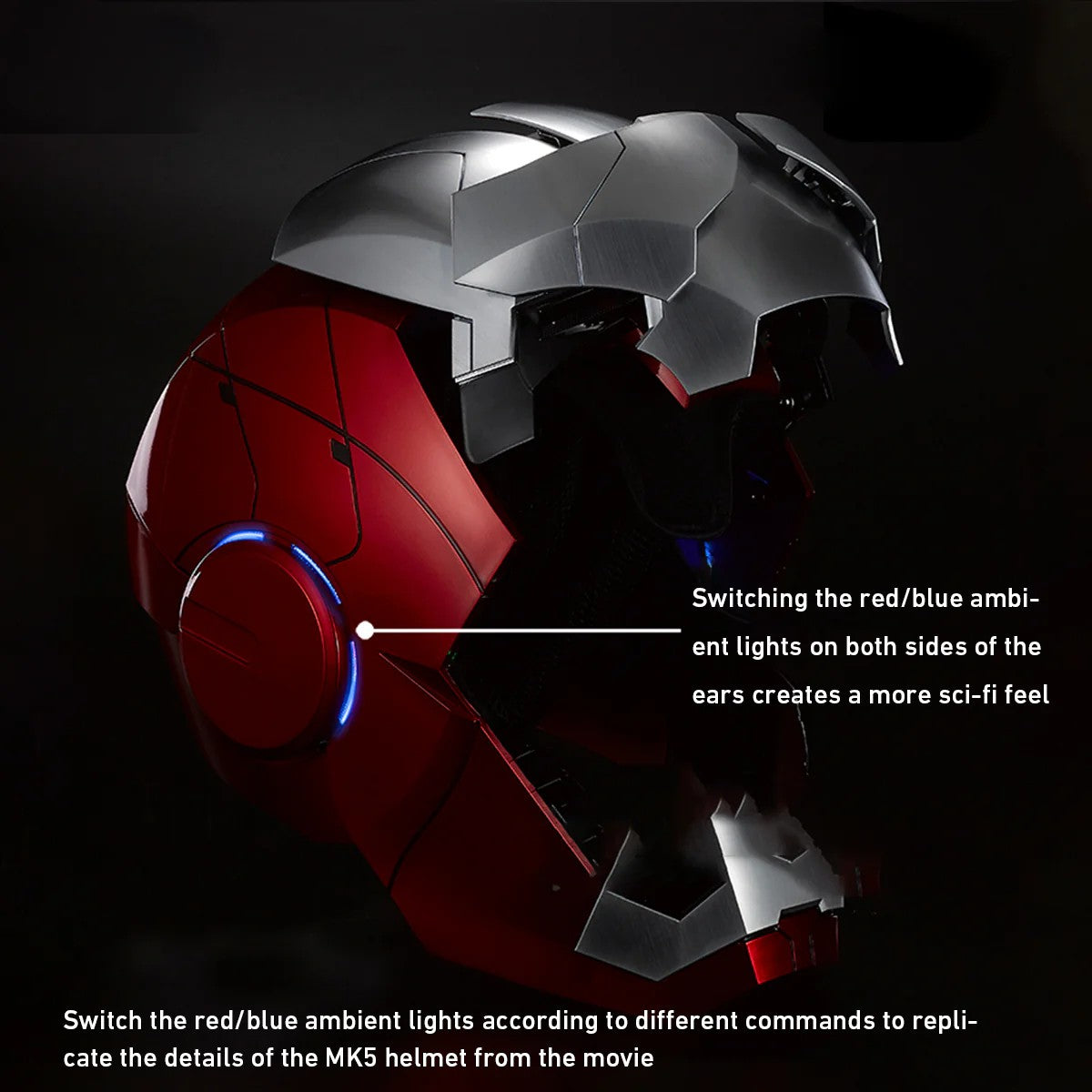 Premium Iron Man MK5 Helmet: 1:1 Wearable Display with Hydro-Brushed Mask, Color-Shifting Lights & Quad-Control System
