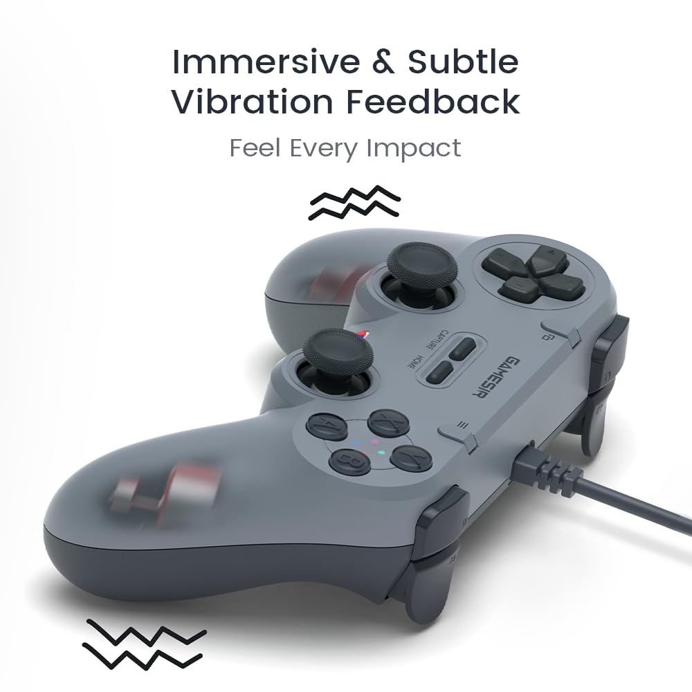 GameSir Tegenaria Lite Wired Controller for PC , Wired 1000Hz Polling Rate, Hall Effect Joysticks and 2 Remappable Buttons, Dual Vibration , Turbo, PC Gaming Controller for Steam/Android/iOS/Switch ( Grey) Console Smartphone
