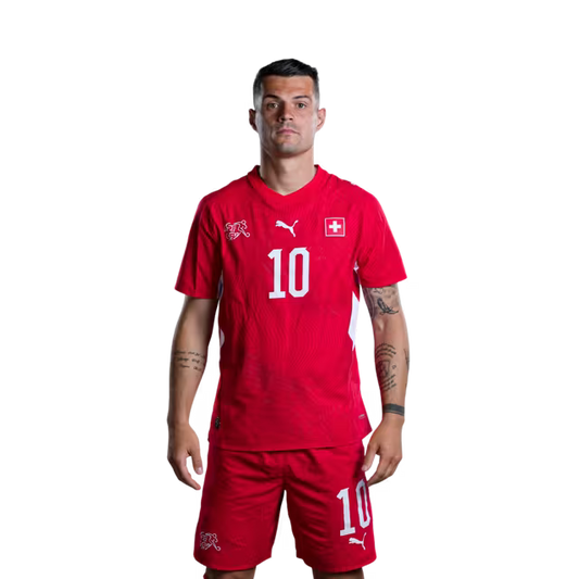 Switzerland National Team 2026 Jersey (Player Version/Match Issue) — Midfielders: No. 10 Granit Xhaka, No. 14 Ardon Jashari, No. 15 Djibril Sow / Mittelfeldspieler: Nr. 10 Granit Xhaka, Nr. 14 Ardon Jashari, Nr. 15 Djibril Sow