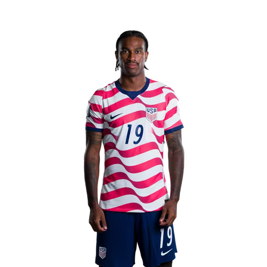 United States National Soccer Team 2026 FIFA World Cup Jersey (Player Version and Match Version) – Forwards: No. 19 Haji WRIGHT, No. 20 Folarin BALOGUN,No. 21 Timothy WEAH,No. 26 Alex ZENDEJAS
