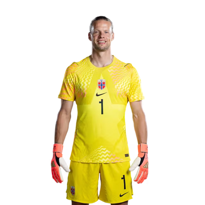 Norway National Football Team 2026 World Cup Jersey (Player Version/Match Version) — Goalkeepers: No. 1 Ørjan Nyland, No. 12 Sander Tangvik, No. 13 Egil Selvik / Keepere: Nr. 1 Ørjan NYLAND, nr. 12 Sander TANGVIK, nr. 13 Egil SELVIK