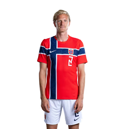 Norway National Football Team 2026 World Cup Jersey (Player Version/Match Version) — Midfielders: No. 2 Morten Thorsby, No. 6 Patrick Berg, No. 8 Sander Berge / Midtbanespillere: Nr. 2 Morten Thorsby, Nr. 6 Patrick BERG, Nr. 8 Sander BERGE