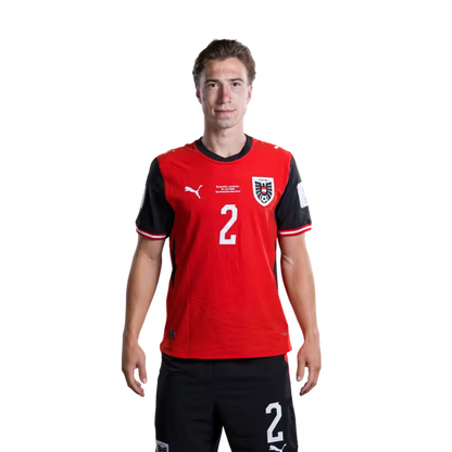Austria National Team 2026 World Cup Jersey (Player Version/Match Issue) — Defenders: No. 2 David Affengruber, No. 3 Kevin Danso, No. 5 Stefan Posch / Abwehrspieler: Nr. 2 David Affengruber, Nr. 3 Kevin Danso, Nr. 5 Stefan Posch