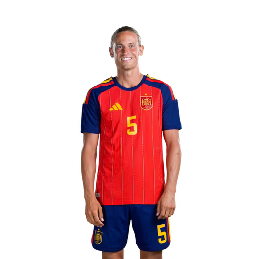 Spain National Team 2026 World Cup Jersey — Player/Match Version — Defenders: No. 5 Marcos Llorente, No. 12 Pedro Porro, No. 14 Aymeric Laporte / Defensa nº 5 Marcos LLORENTE, nº 12 Pedro PORRO, nº 14 Aymeric LAPORTE