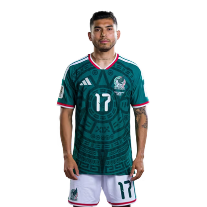 Mexico National Team 2026 World Cup Soccer Jersey (Player Version/Match Version) — Midfielders: No. 17 Orbelín Pineda, No. 18 Obed Vargas, No. 19 Gilberto Mora / Centrocampistas: N.° 17 Orbelín Pineda, N.° 18 Obed Vargas, N.° 19 Gilberto Mora
