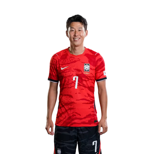 2026 월드컵 대한민국 축구 선수 유니폼 (경기용) - 공격수 손흥민 (등번호 7), 조철성 (등번호 9), 오형규 (등번호 18)